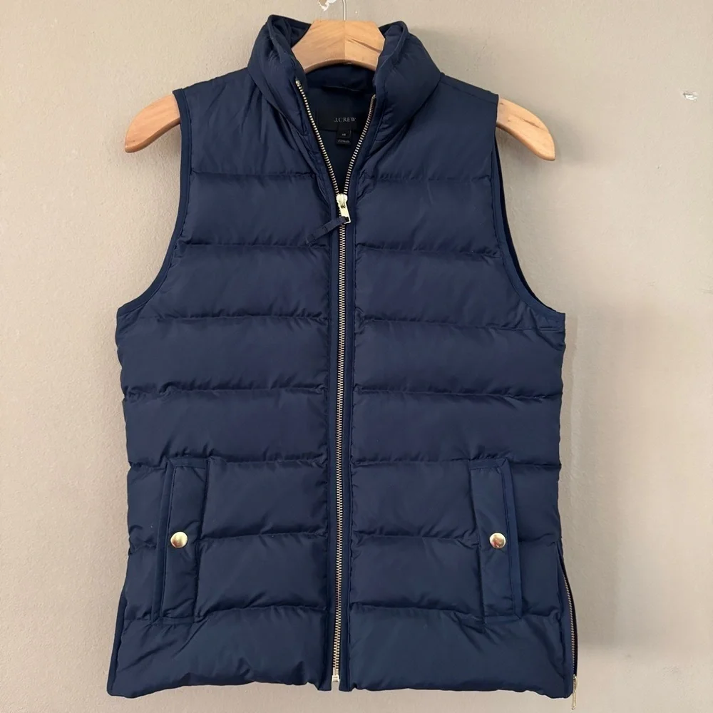 J. Crew Navy Quilted Puffer Vest with Side Zip Detail Size XS